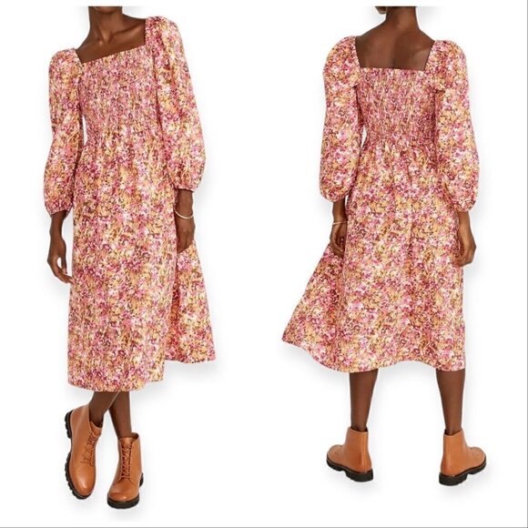 J. Crew Dresses & Skirts - J. Crew Smocked Puff Sleeve Midi Dress in Faded Floral, Size Large